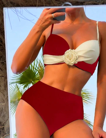 Costum de baie SHEIN, rosu/ecru