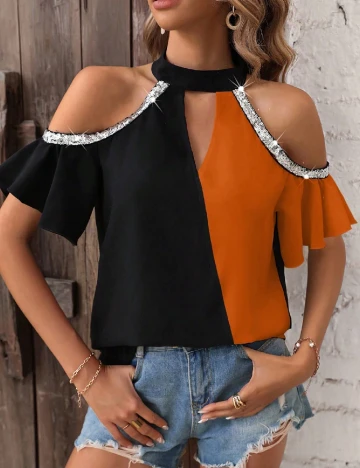 Bluza SHEIN, portocaliu/negru