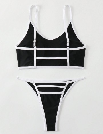 
						Costum de baie SHEIN, negru/alb