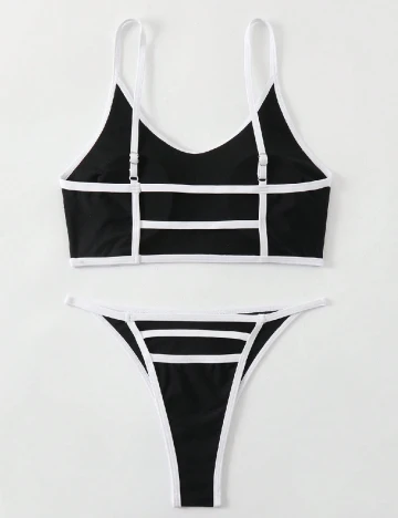 Costum de baie SHEIN, negru/alb