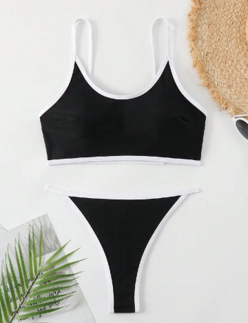 Costum de baie SHEIN, negru/alb