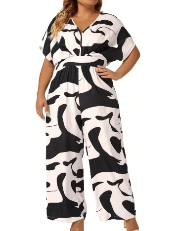 Salopeta SHEIN CURVE, alb/negru