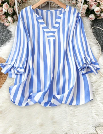 Bluza SHEIN, albastru/alb