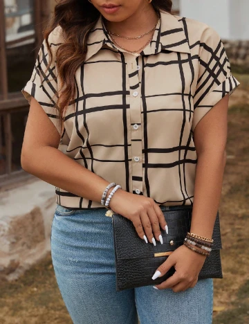 Camasa Emery Rose Curve, crem/negru