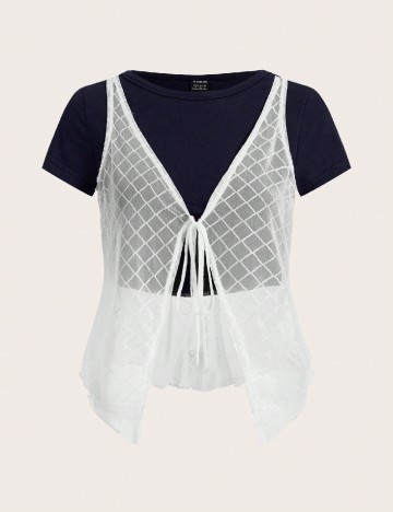 
						Tricou SHEIN, bleumarin/alb