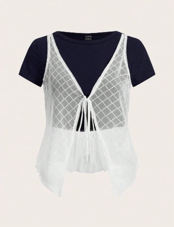 Tricou SHEIN, bleumarin/alb