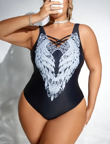 Costum de baie SHEIN CURVE, negru/alb