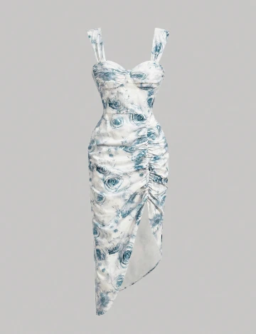 Rochie medie SHEIN, albastru/alb