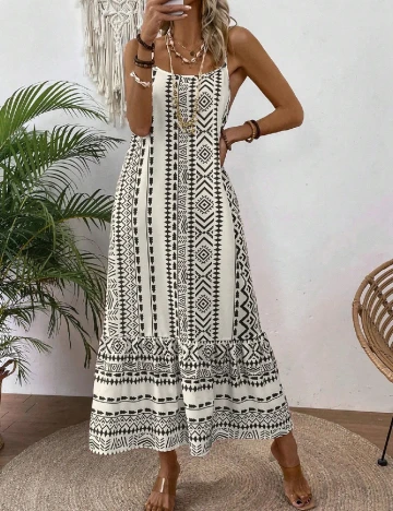 Rochie medie SHEIN, ecru/negru