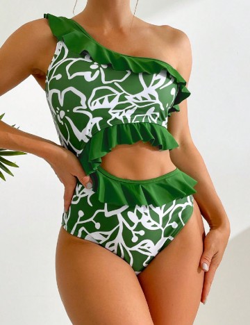 
						Costum de baie SHEIN, verde/alb