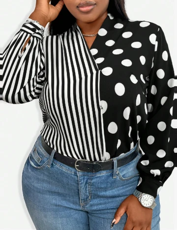 Camasa SHEIN CURVE, alb/negru