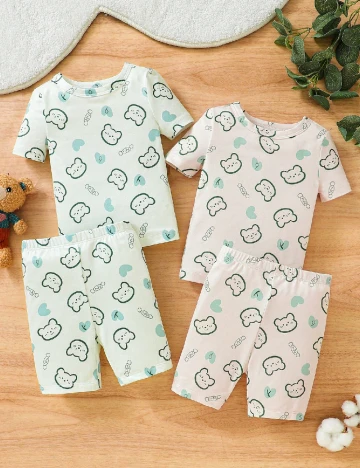 Set pijamale 2 bucati Shein Kids, alb/verde