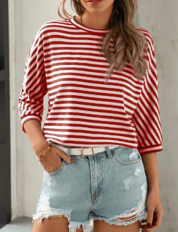 Bluza SHEIN, alb/rosu