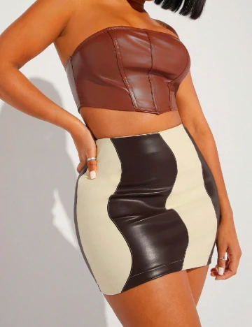 Fusta SHEIN, crem/maro