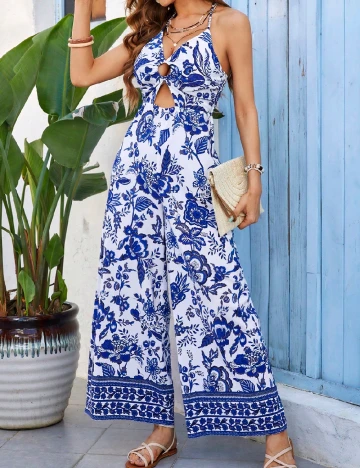 Salopeta SHEIN, alb/albastru