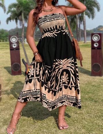 Rochie medie SHEIN CURVE, crem/negru