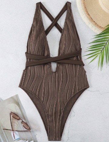 
						Costum de baie SHEIN, maro