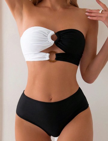 
						Costum de baie SHEIN, negru/alb