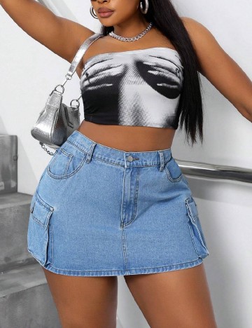 
						Fusta SHEIN CURVE, albastru