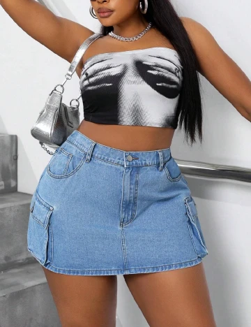 Fusta SHEIN CURVE, albastru