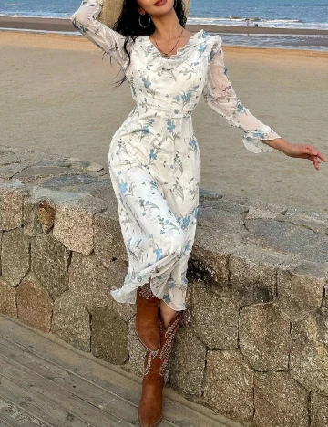 Rochie medie Dazy, alb/albastru