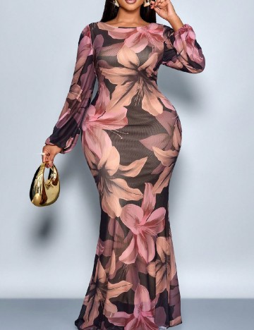 Rochie lunga SHEIN CURVE, floral print