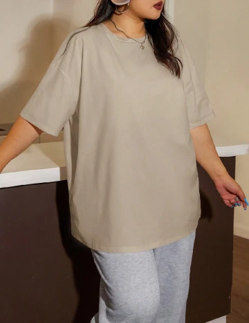 Tricou Oversize SHEIN CURVE, maro deschis