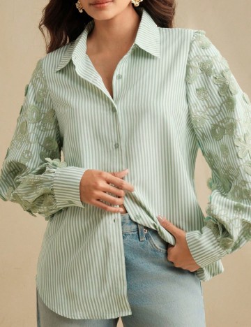 Camasa Anewsta, alb/verde