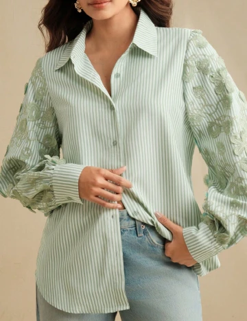 Camasa Anewsta, alb/verde