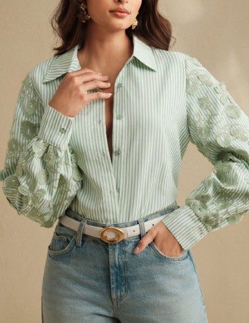 Camasa Anewsta, alb/verde