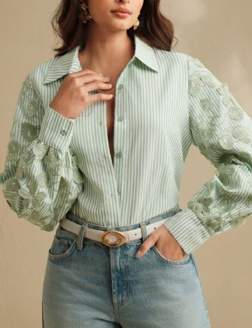 Camasa Anewsta, alb/verde