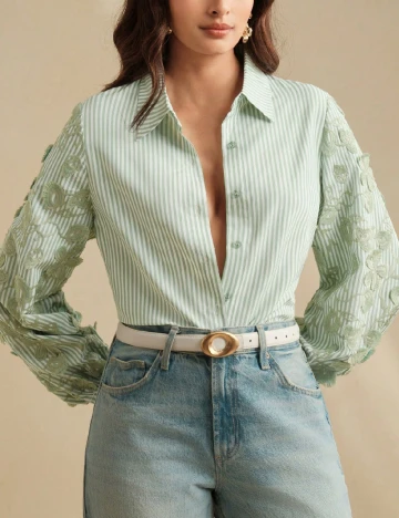 Camasa Anewsta, alb/verde