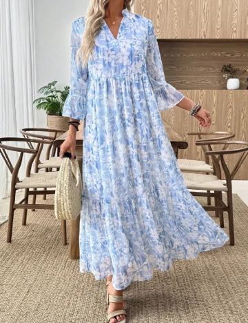 Rochie lunga Emery Rose, alb/bleu