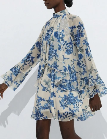 Rochie scurta SHEIN, ecru/albastru