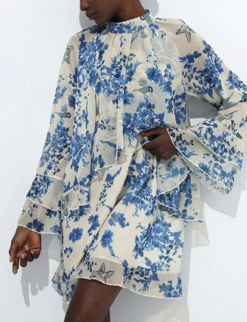 Rochie scurta SHEIN, ecru/albastru