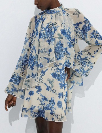 Rochie scurta SHEIN, ecru/albastru