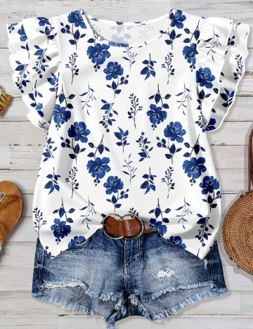 Bluza SHEIN CURVE, alb/albastru