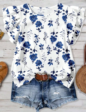 Bluza SHEIN CURVE, alb/albastru