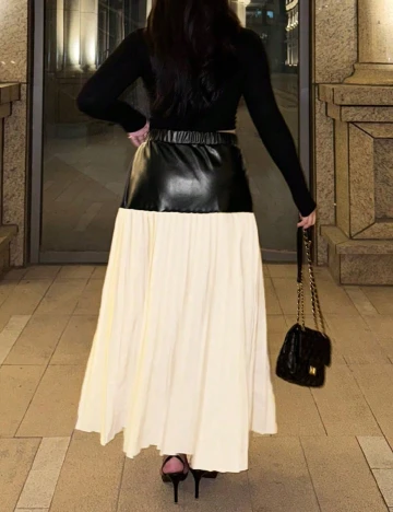 Fusta SHEIN CURVE, negru/ecru