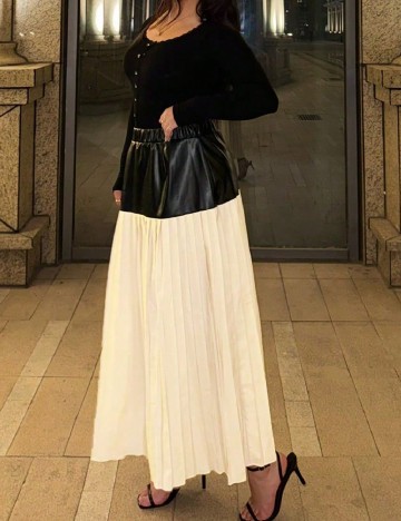 Fusta SHEIN CURVE, negru/ecru