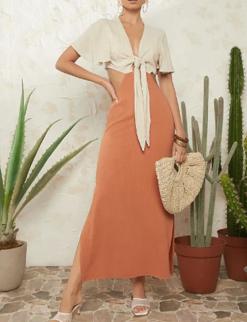 Rochie lunga SHEIN, bej/portocaliu