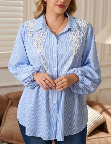 Camasa SHEIN CURVE, albastru/alb