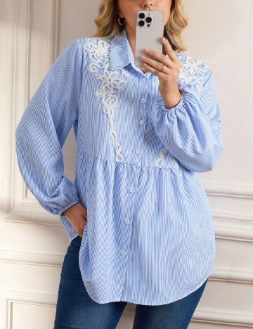Camasa SHEIN CURVE, albastru/alb