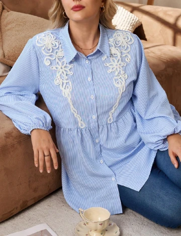 Camasa SHEIN CURVE, albastru/alb