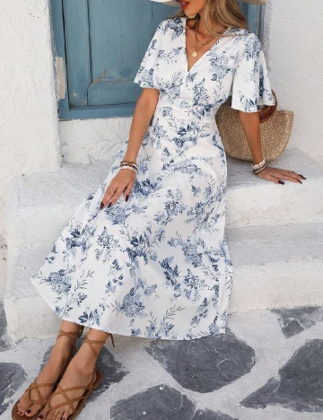 Rochie medie SHEIN, alb/albastru