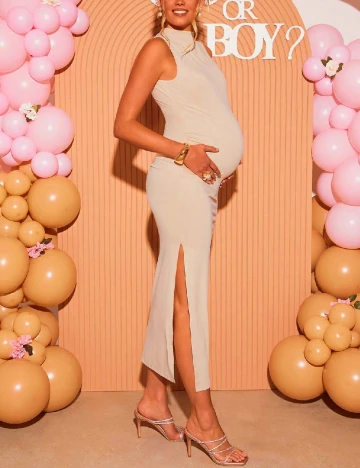 Rochie lunga SHEIN Maternity, crem