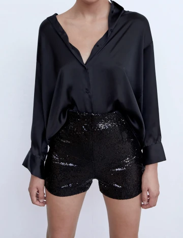 Pantaloni scurti Zara, negru, L Negru