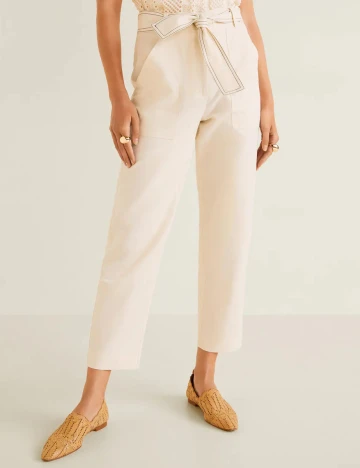 Pantaloni Mango, crem, 38 Crem