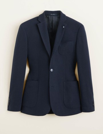 Sacou slim fit din bumbac structurat, albastru, 44