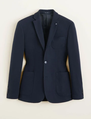 Sacou slim fit din bumbac structurat, albastru, 44